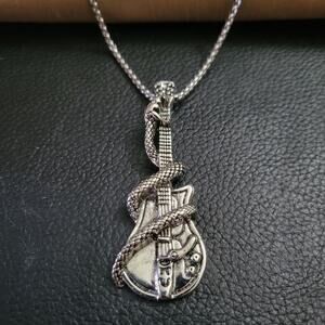 Men's Snake Wrapped Around A Guitar Necklace